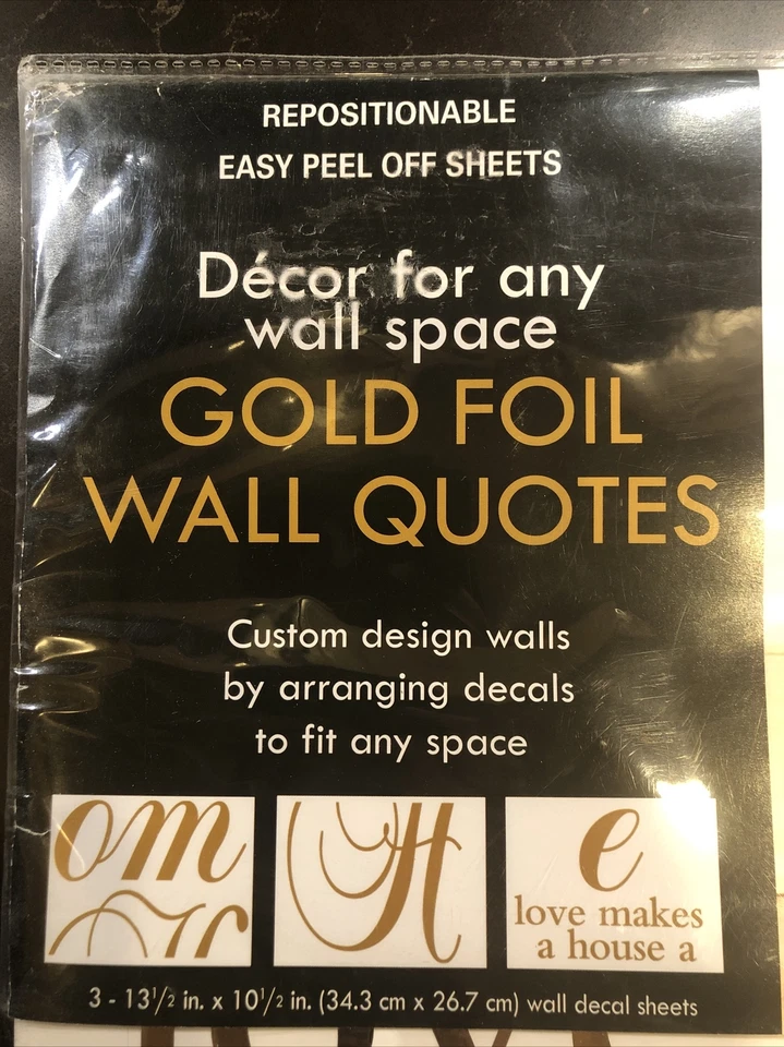 Repositionable Foil Peel & Stick Wall Decal Gold Love “Makes A House A Home” - Image 3 of 4