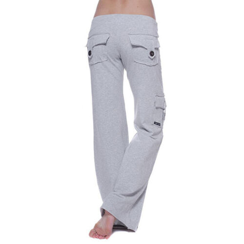 Women Cargo Pockets Wide Leg Pants Drawstring Elastic Waist Casual Yoga Trousers - Picture 8 of 25