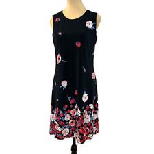 Tommy Hilfiger Sheath Dress Sleeveless Black with Flowers Floral Party Size 6