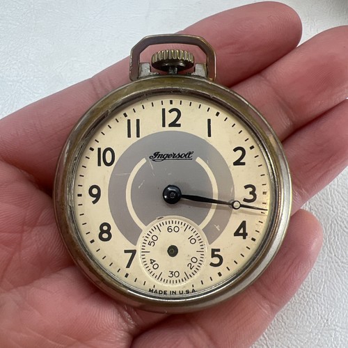 Vintage Ingersoll Pocket Watch 16s Runs Great ( Needs Hands & Glass)