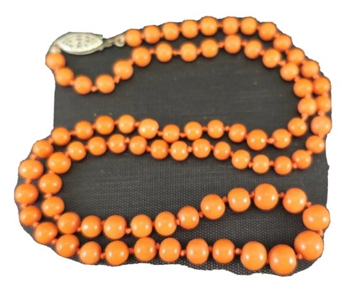 Victorian Hand Knot ~ CORAL NECKLACE ~ 20" Graduated Beads 14 Grams - Picture 2 of 6