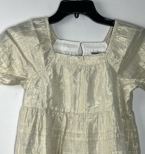 J Crew Crewcuts Girls Pintuck Dress Size 8 Gold Lame Metallic Puff Sleeve Party - Picture 3 of 9