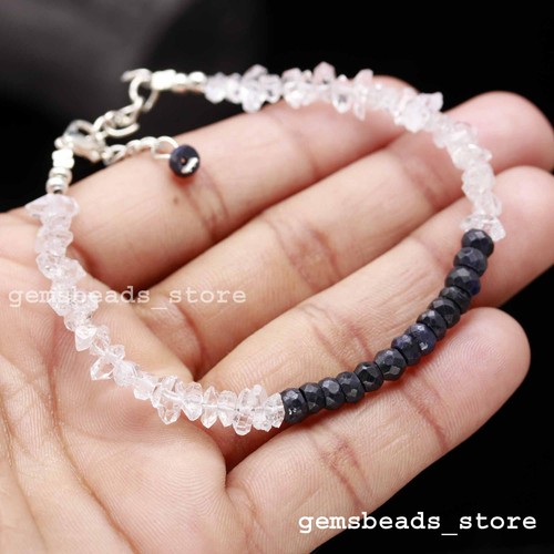 925 Sterlingsilber Herkimer Quarz + blauer Saphir verstellbares Armband 7 Zoll - Bild 2 von 10