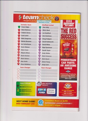 Football Programme - Swindon Town v Sheffield United 01/02/1997 1st February - Picture 2 of 2