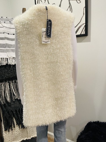NEW Elietian Women’s Sleeveless Cardigan Vest One Size Ivory Fuzzy Long NWT $79 - Picture 2 of 6