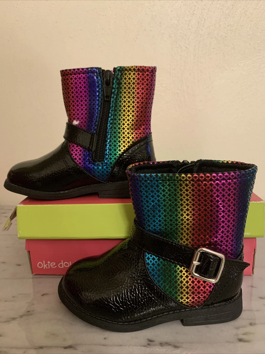 Okie Dokie Raye Black Multicolor Zip Boots Girls Toddler Kids Size 7M