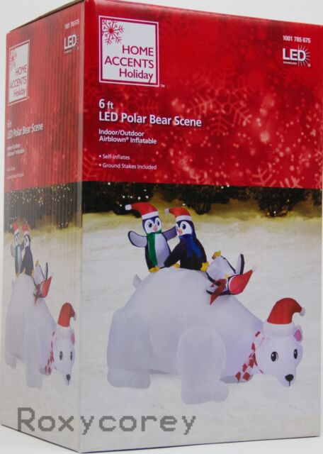 WeRChristmas Inflatable Christmas Polar Bear with 3 Penguins Decoration White 6 ft