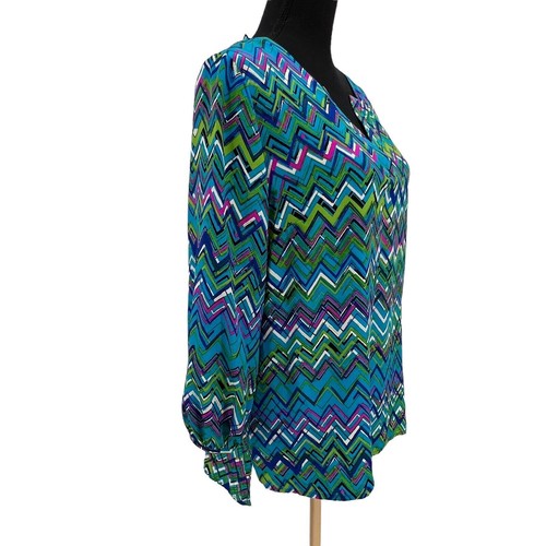 Amanda Uprichard Colorful Chevron Colored Silk Long Sleeve Blouse Large - Picture 3 of 7