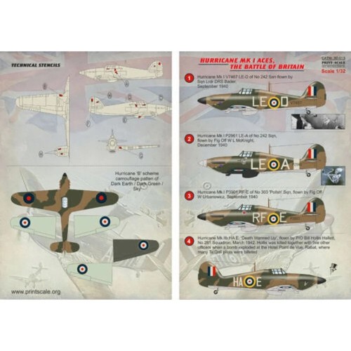Calcomanía Impresión Escala 32-013 1:32 Hurricane MK I Ases La Batalla de Gran Bretaña 2 hojas - Imagen 12 de 24