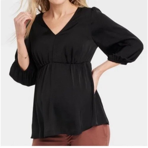 Women’s Isabel Maternity Cut Out Back V Neck Top Black L NWT