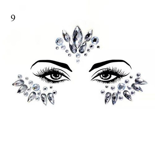 3D Diamond Face Jewels Tattoo Eyebrow Stickers Body Makeup Shiny Rhinestones - Picture 20 of 29