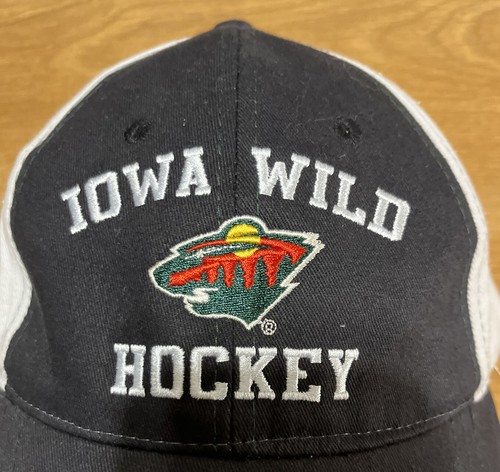 Iowa Wild Hockey Hat Adjustable Hook & Loop Baseball Cap Black White - Picture 3 of 9