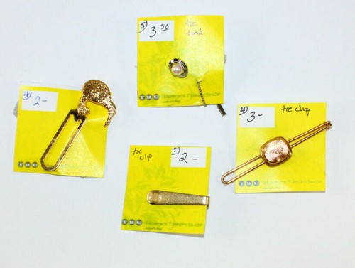 Vintage Men's Tie Clips Pins (4) Bird Sparkly Faux Pearl Circle