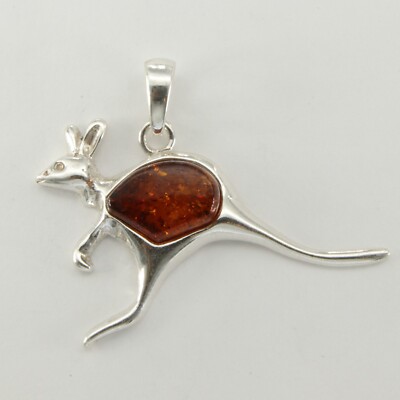 Cognacfarbener / brauner Känguru Ostseebernstein Anhänger - 925 STERLING SILBER #5451e