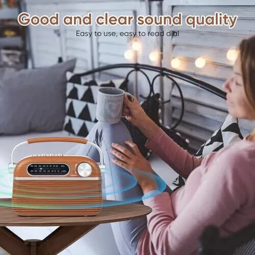 Portable AM FM Analog Radio Plug in Wall with Bluetooth Speak, 3-Way Power - Picture 5 of 7