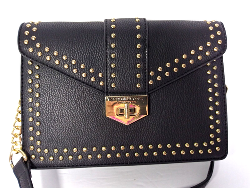 NEW Andrew Marc New York Black Pebbled Faux Leather Gold Studded HANDBAG/Purse - Picture 2 of 10
