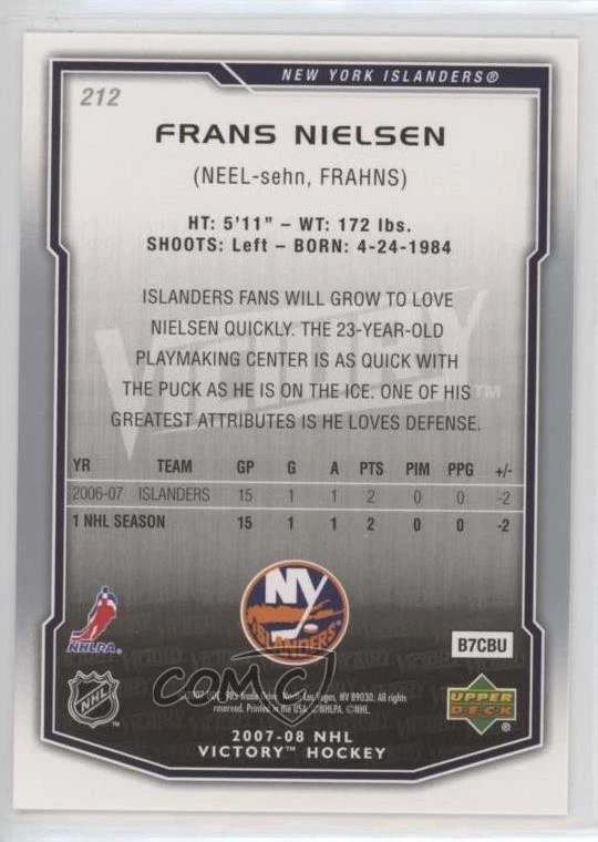 2007-08 Victory Frans Nielsen #212 Rookie RC - Image 2 of 2