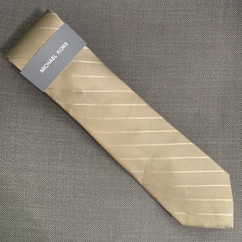 Michael Kors Men's Neck Tie Cameron Stripe Camel/Tan Silk Blend MSRP $69.50