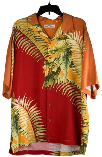 TOMMY BAHAMA 100% SILK PALM FLORAL HAWAIIAN CAMP SHIRT MENS SZ LARGE - Picture 7 of 7