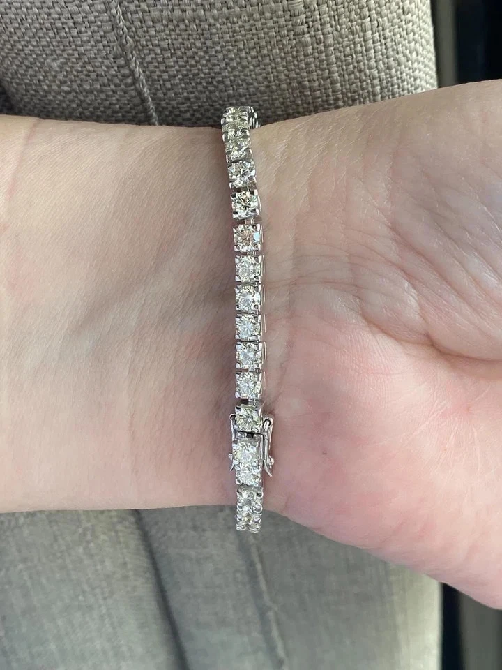 9.80Ct Round Cut Natural Diamond Tennis Link Bracelet 14K Solid White Gold 7inch - Image 4 of 4