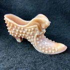 Vintage Fenton Glass Pink Hobnail Slipper Shoe With Sleeping Cat Translucent