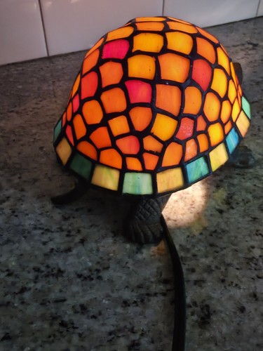 Vintage Tiffany Style Stained Glass Mosaic Turtle Table Desk Lamp Cottage Core - Picture 7 of 8