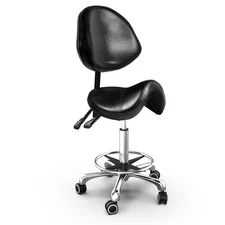 Saddle Stool with Back Support Ergonomic Adjustable Stool with Wheels - Swive...