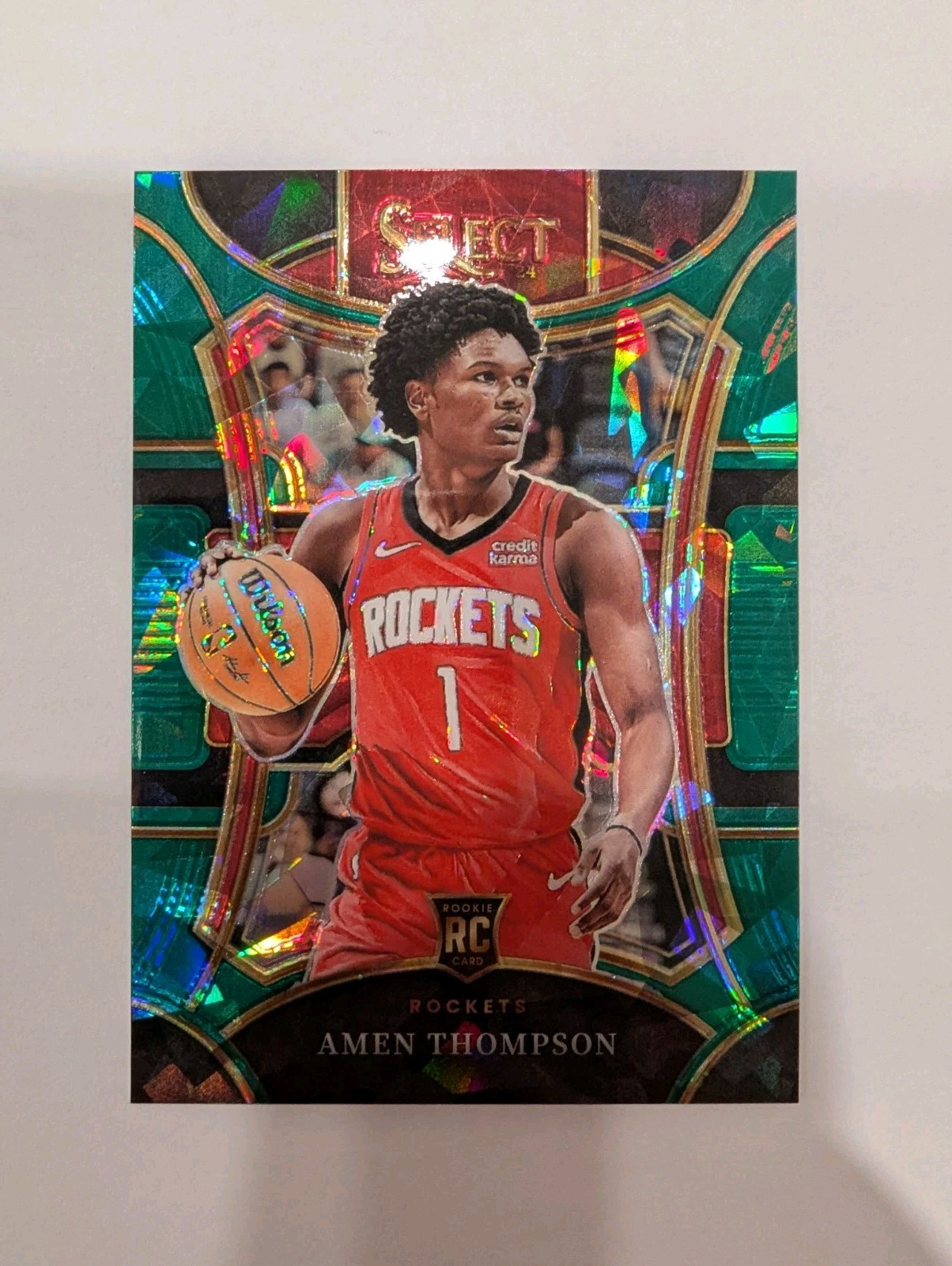 2023-24 Select Amen Thompson Green Cracked Ice Mezzanine RC Rockets Rookie #322
