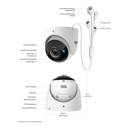 VIGI 8MP 4K (8MP) UHD Outdoor IR 180° Panoramic Dome IP Network Camera - Picture 6 of 6