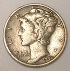 1940 Mercury Winged Head Dime 10 Cents Silver Coin VF
