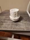 Vtg Fenton White Milk Glass Hobnail Fairy Lamp - 2 Piece Set - 1970s Logo