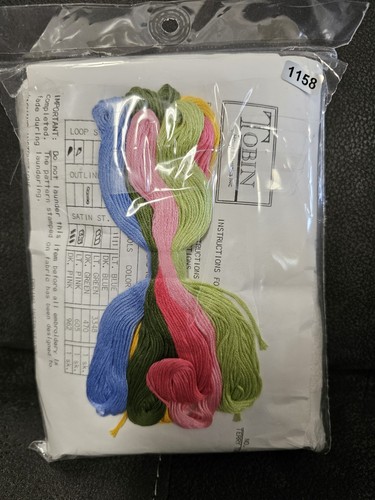 Tobin Terry Kitchen Towels Stamped Embroidery Kit 16"x25" Floral Watering Can - Picture 3 of 3