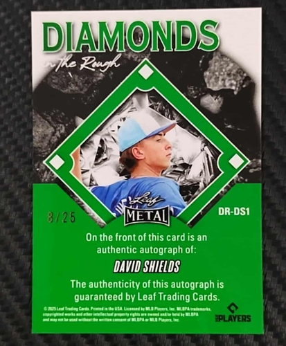 2025 Leaf Metal David Shields Blue Refractor 8/25 AUTO Rookie ROYALS #DR-DS1 - Bild 2 von 5