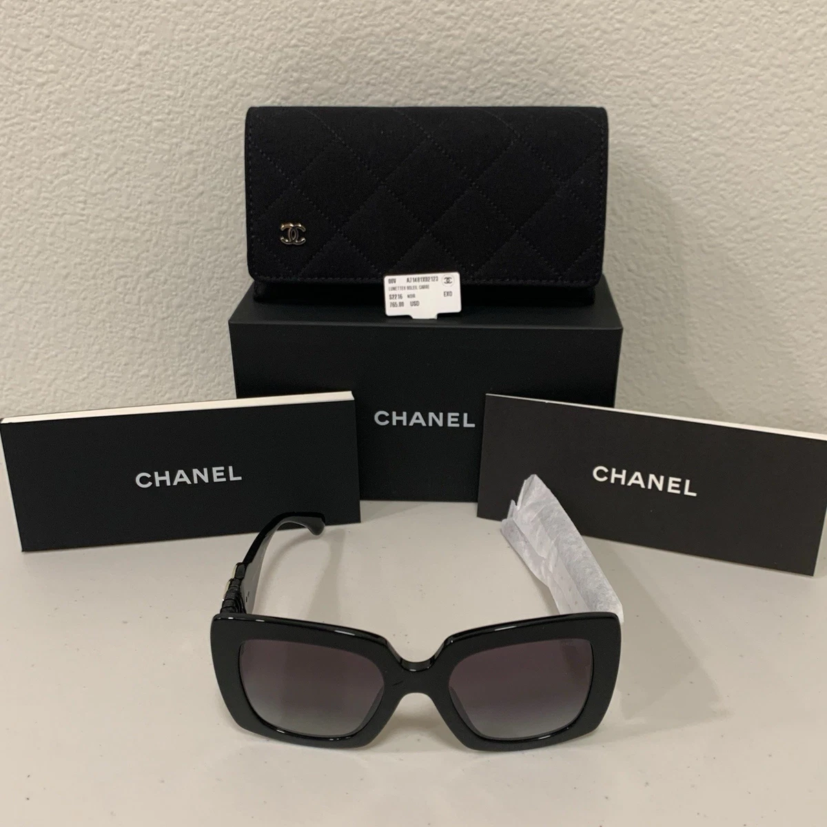 CHANEL ココマーク シェルロゴ サングラス 5076-h 61◻︎16 Chanel // Black & White 5076-H Pearl Logo Sunglasses – VSP Consignment
