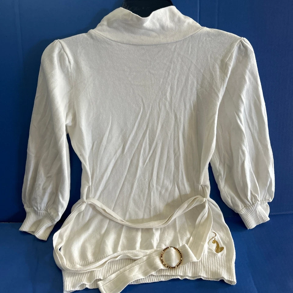 Camisa branca juvenil Y2K Baby Phat manga longa com cinto gola tartaruga tamanho G grande usada - Imagem 3 de 4