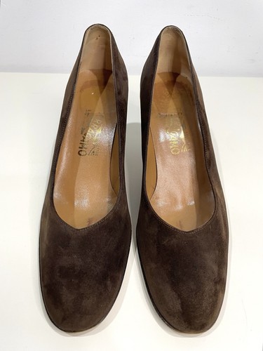Salvatore Ferragamo Heels Womens 9.5 2A Brown Suede Leather Tortoise Italy - Picture 4 of 18