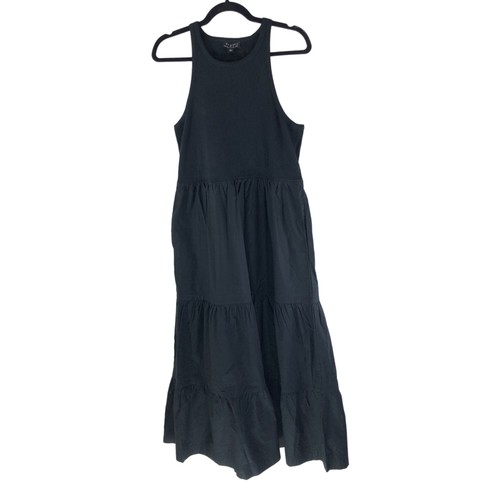 J.Crew Womens Vintage Rib High Neck Cutaway Tank Dress Poplin Skirt Black S - Picture 3 of 8