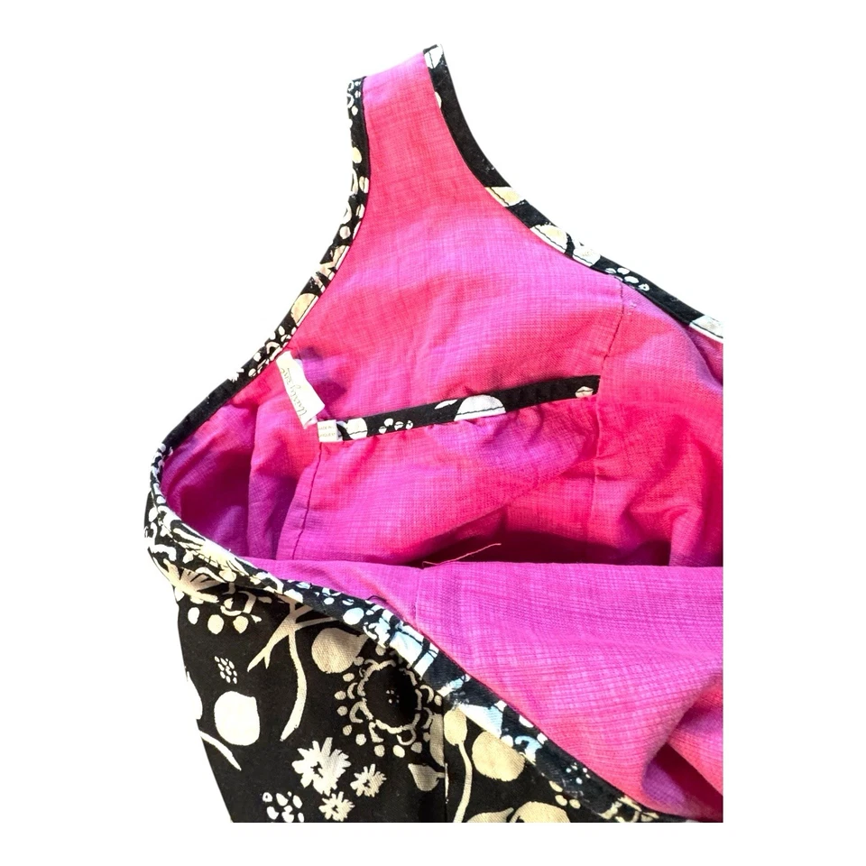 Bolso de Hombro Reversible Thirty-One Negro Blanco Floral Rosa Caliente Forro Hobo Tote Foto 4 de 4