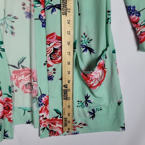Strickjacke gekitzelt türkis Blumen Damen groß grün rosa lange Linien Taschen Boho - Bild 6 von 9