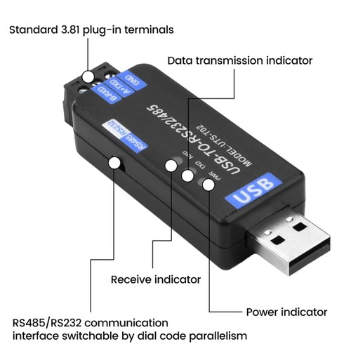 USB-Zu-RS485/RS232-Kommunikationsmodul Bidirektionales Halbduplex-Seriell-L4524 - Bild 2 von 6