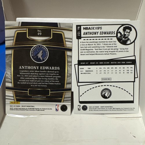 Anthony Edwards 2 Card Lot Select # 49 Nba Hoops #151 - Picture 2 of 2