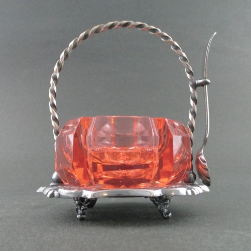 PEACHY - antique Master OPEN SALT - Quad Silver HOLDER/Shell Spoon - SHM&Co. #51 - Picture 5 of 19