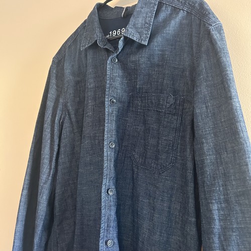 Gap Men's XL Blue Denim Button-Up Shirt Cotton Blend Dark Blue Long Sleeve - Picture 4 of 5