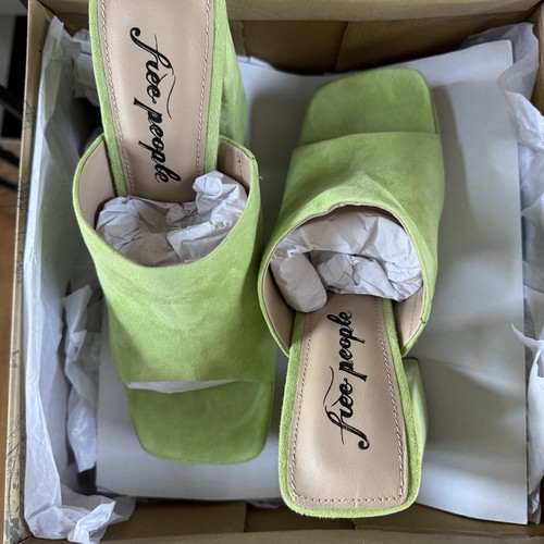 FREE PEOPLE Margo Mule Slip On Slides Sandals Green Apple 8 Boho Retro NIB - Picture 2 of 8