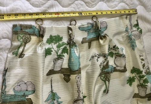 Vintage Shiny Pinch Pleat Kitchen Curtain 2 Panels, MCM 23" X 36" Aqua - Picture 9 of 18