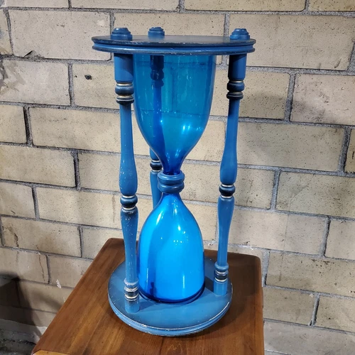 Huge Wood Blenko Hourglass Blue w/ Ocean Glass 1970's Visitor Center Piece 24"