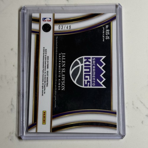 2023-24 Select Jalen Slawson Rookie Jumbo Swatches Copper #RJS-JS /49 RC Kings - Picture 2 of 3