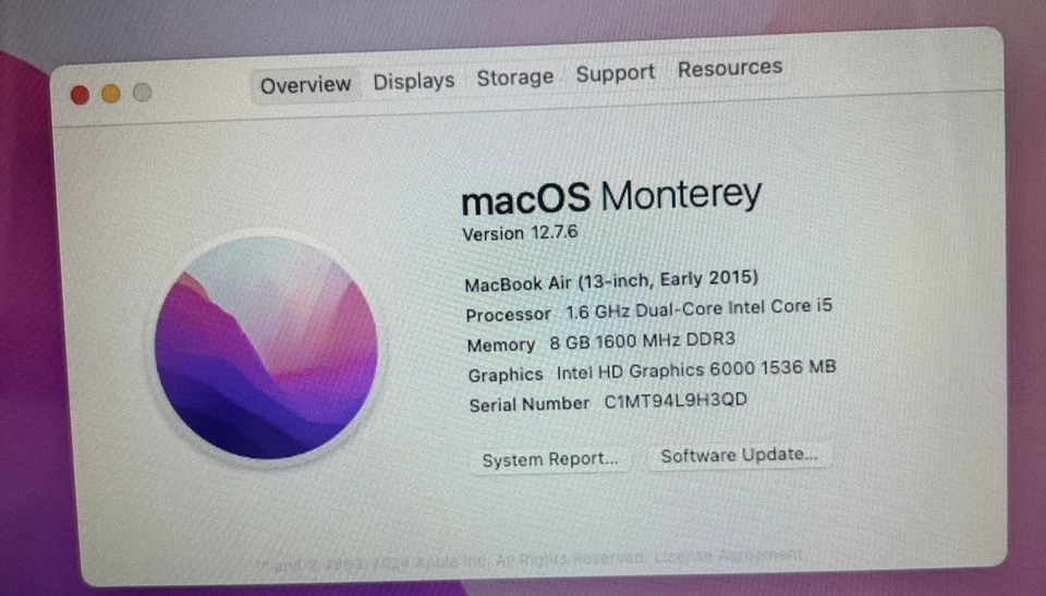 Macbook Air 13" 2015 retina Intel i5 @1.60Ghz 8GB RAM 128GB SSD A1466 Monterey - Image 4 of 4