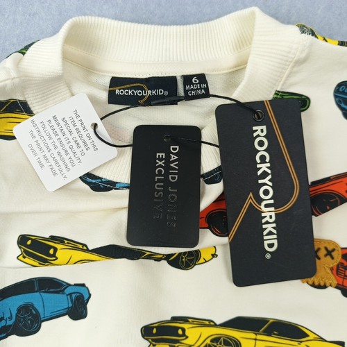 Rock Your Kid Sweatshirt Boys Size 6 Cream Retro Ride Cars Long Sleeve New - Picture 6 of 9