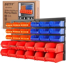 30-Bin Wall-Mounted Storage Rack System - Heavy-Duty Garage Red Blue Orange 